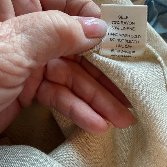 Mittoshop Beige Linen Blend Short Sleeve Tie Front Button Front Top S - Picture 5 of 6